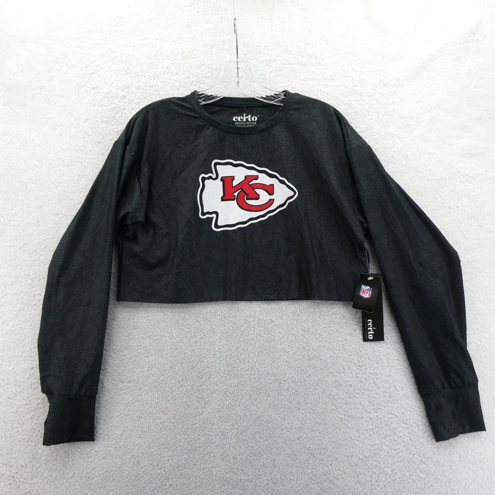 Certo Long Sleeve Shirt Womens Small Kansas City Chiefs Black Crop NFL Polyester